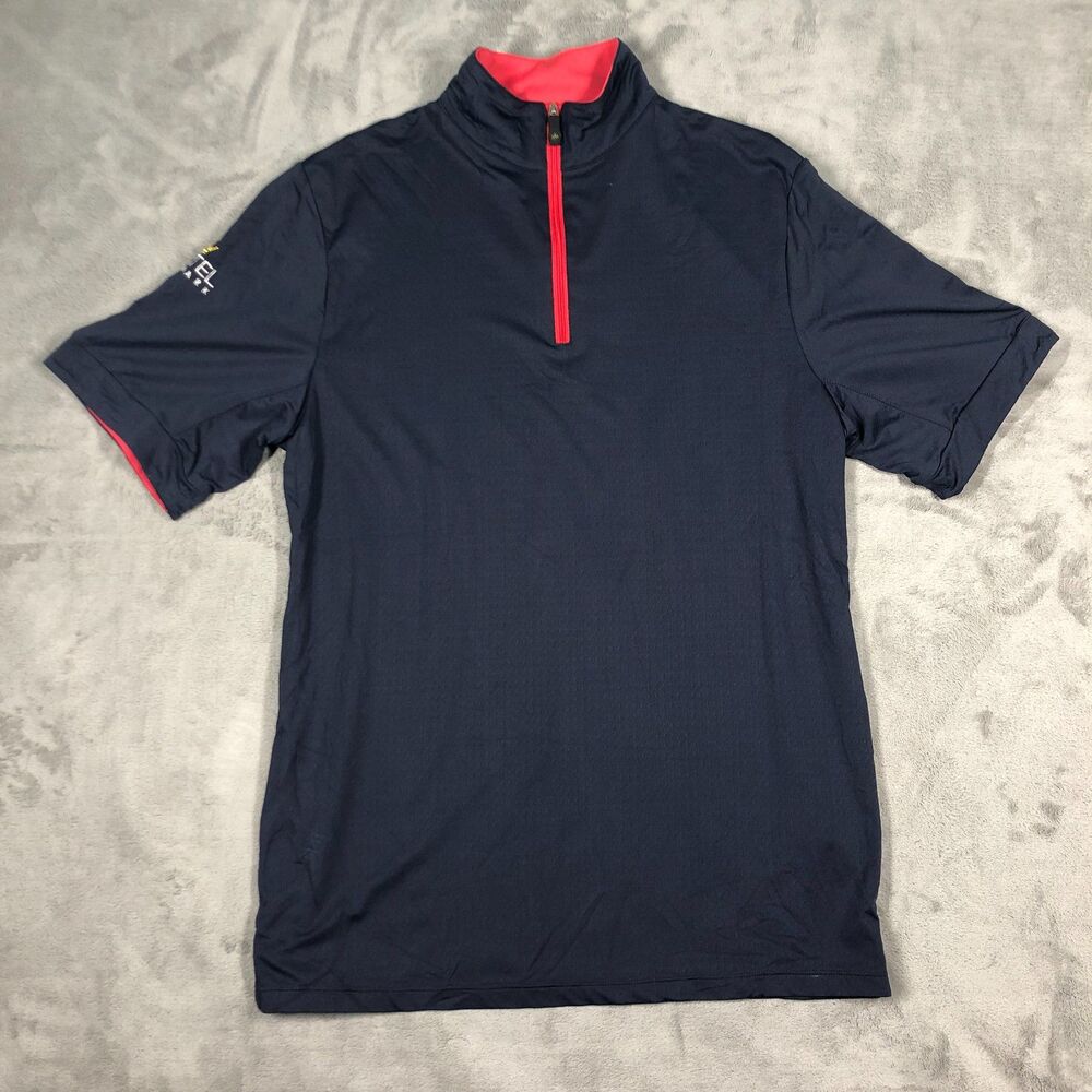 Men's Navy Short-Sleeve Quarter-Zip Polo with Red Trim